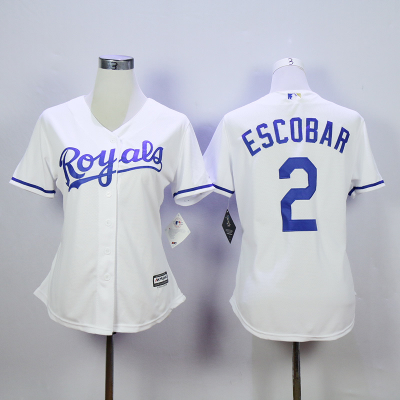 Women Kansas City Royals #2 Eacobar White MLB Jerseys->women mlb jersey->Women Jersey